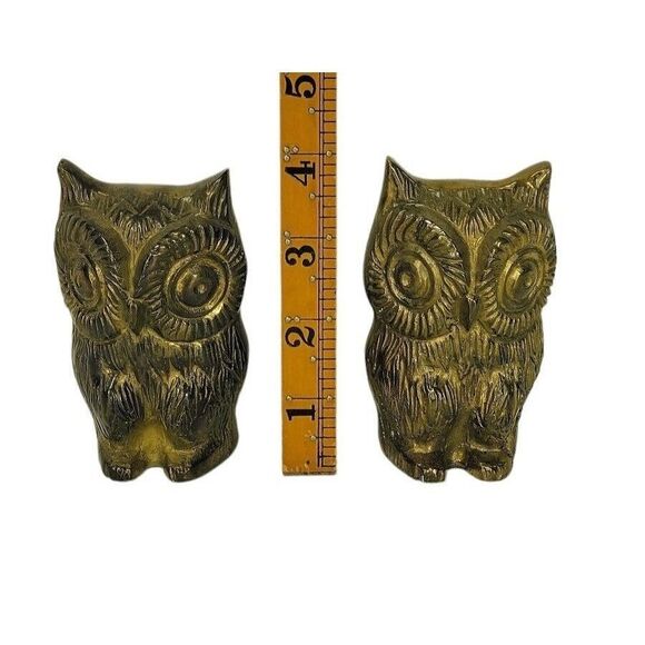 Vintage MCM Brass Set of Two Horned Night Owl Bookends Gold Figurines - Picture 11 of 12